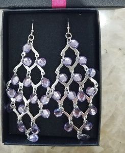 NEW! 3" SILVER EARRINGS WITH LAVENDER STONES